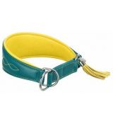 Kožený obojek ACTIVE Comfort pro chrty - petrolejová/žltá - S:27-35cm/55mm